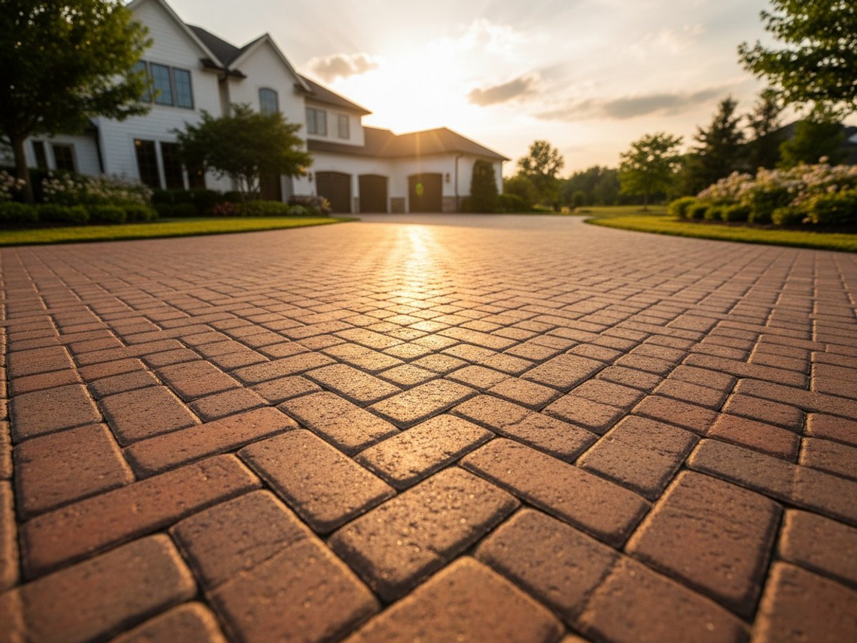 Freshly pressure-washed driveway