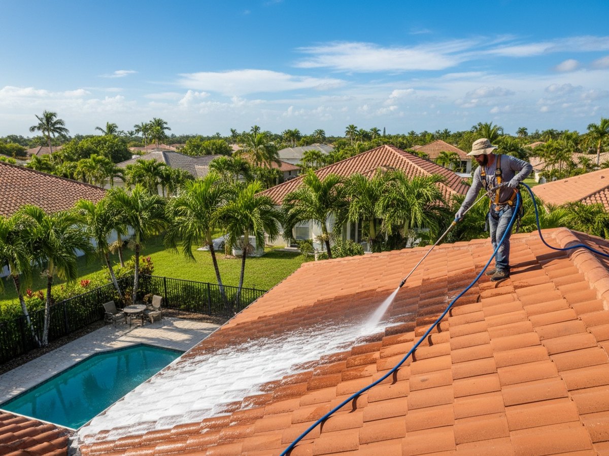 Roof soft washing